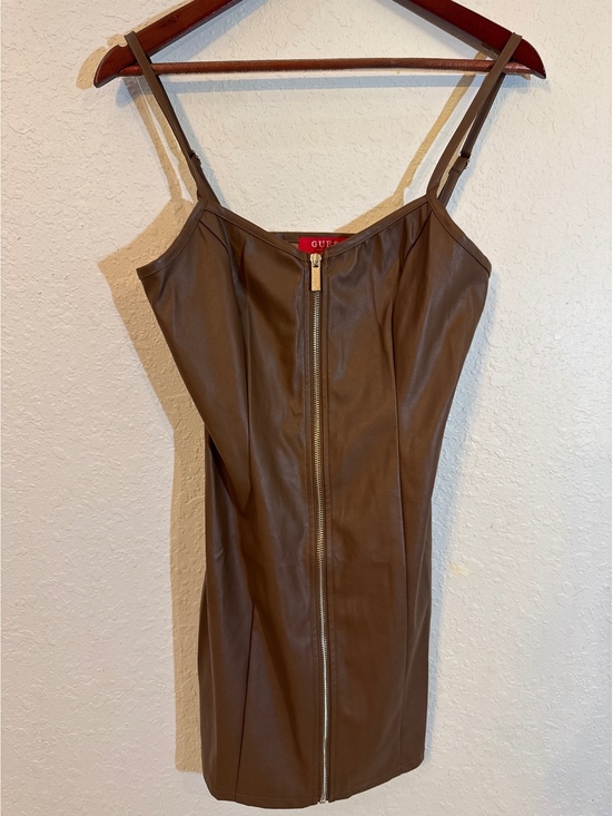 Guess Dresses & Skirts - GUESS Janelle PU Faux Leather Dress Brown Weeping Pine Zip Front NWT